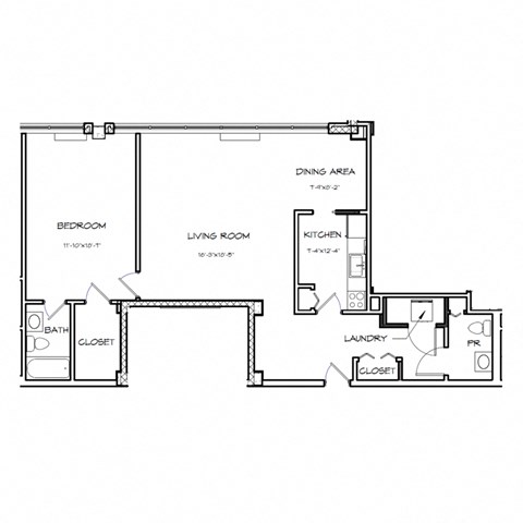 a floor plan of a bedroom floor plan with an open concept bedroom and living room